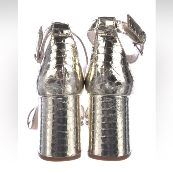 Alice + Olivia Gold Patent Leather Block Heel Sandals - Picture 3 of 3